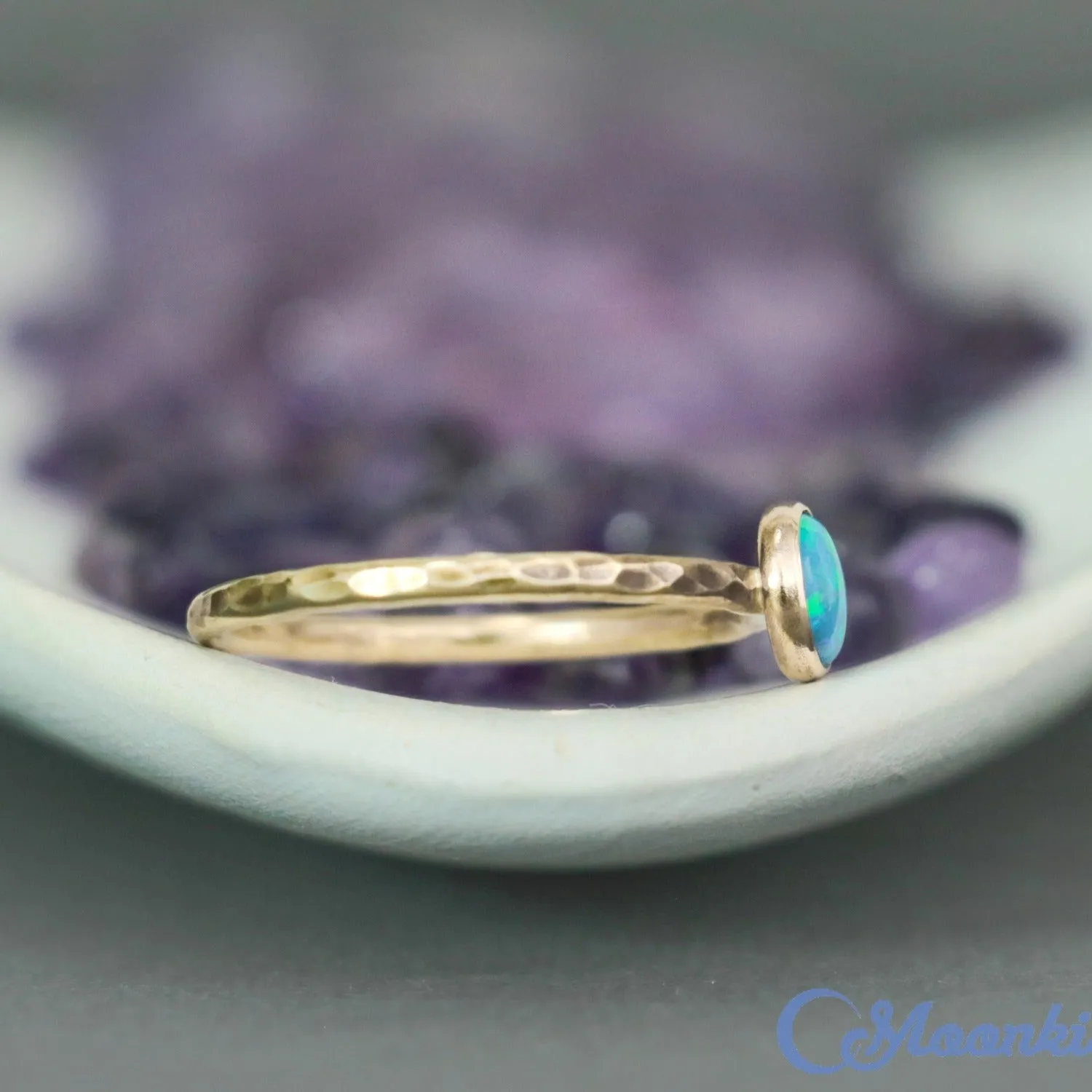 Delicate 14 K Gold Filled Blue Opal Stacking Promise Ring | Moonkist Designs