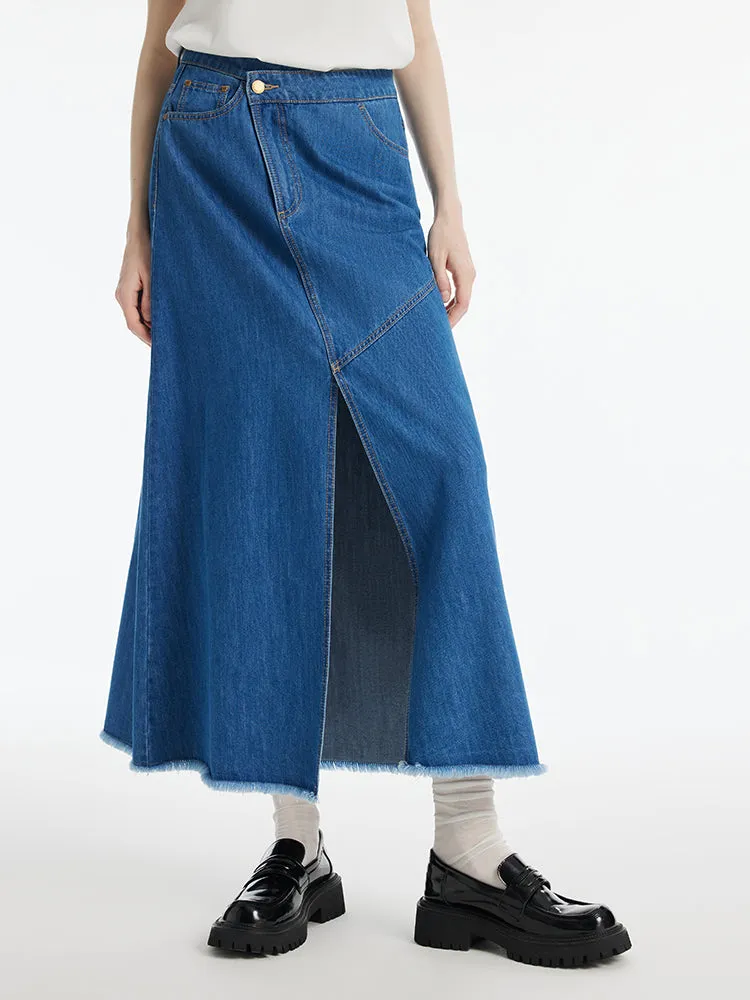 Denim Asymmetrical Slit Women Skirt