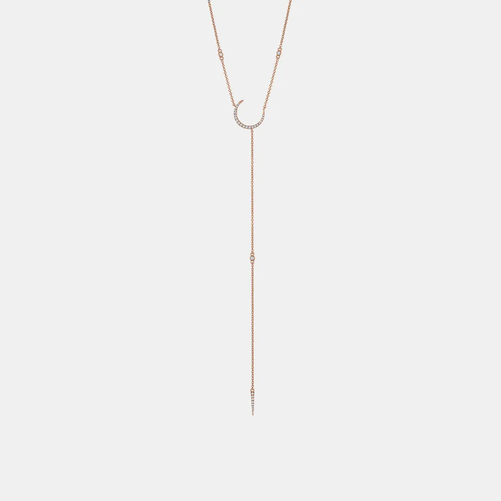 Diamond Half Moon Lariat Necklace