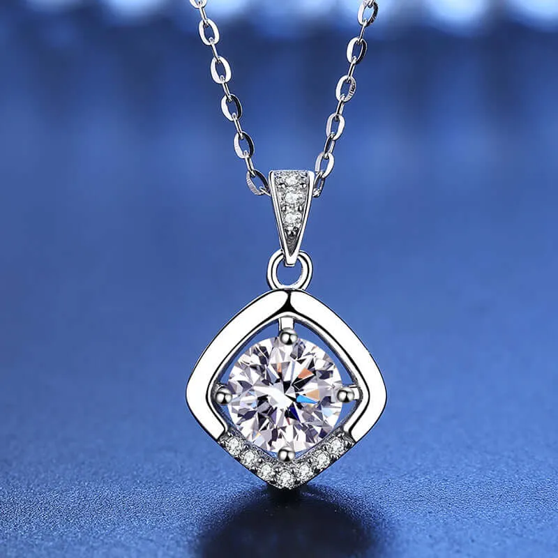 Diamond Square Wrapped Moissanite Necklace