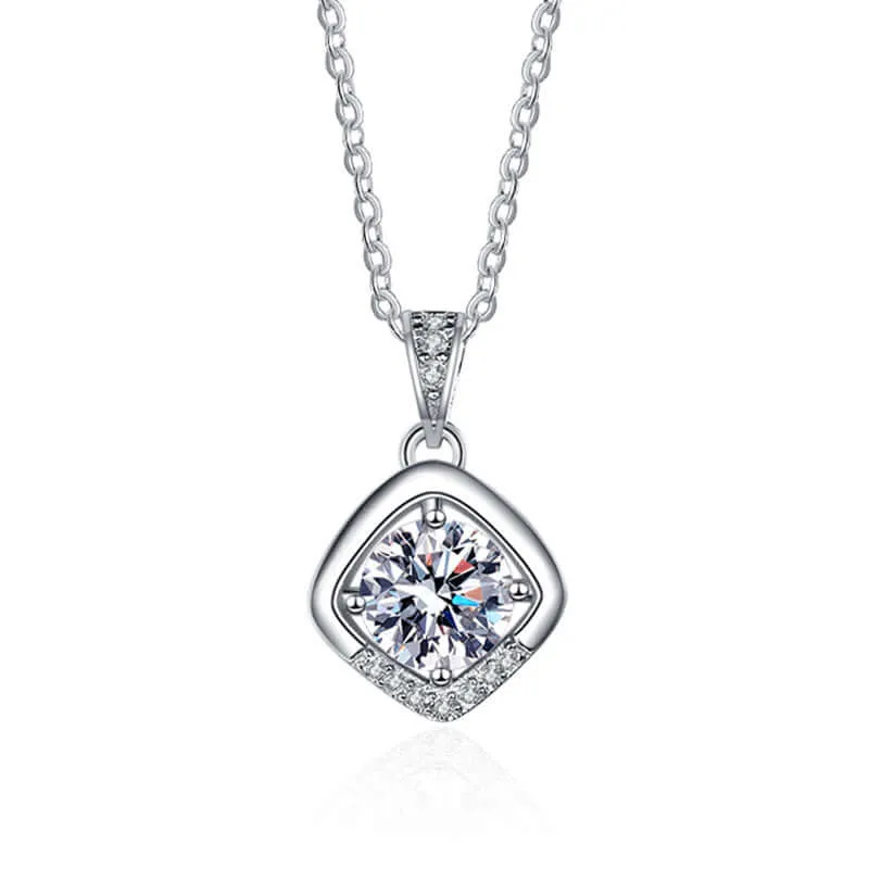 Diamond Square Wrapped Moissanite Necklace