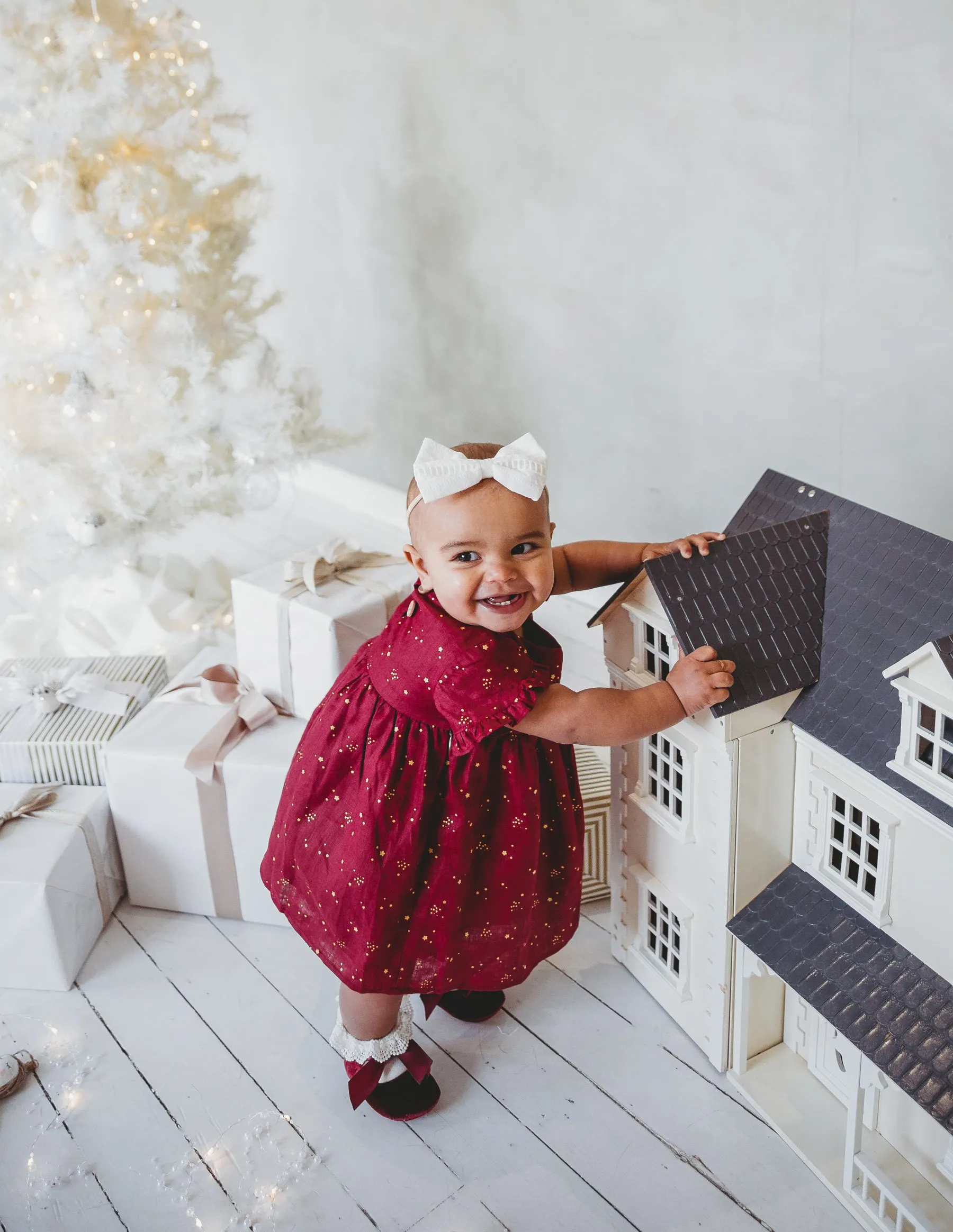 Ella Baby Girl Linen Dress - Golden Stars