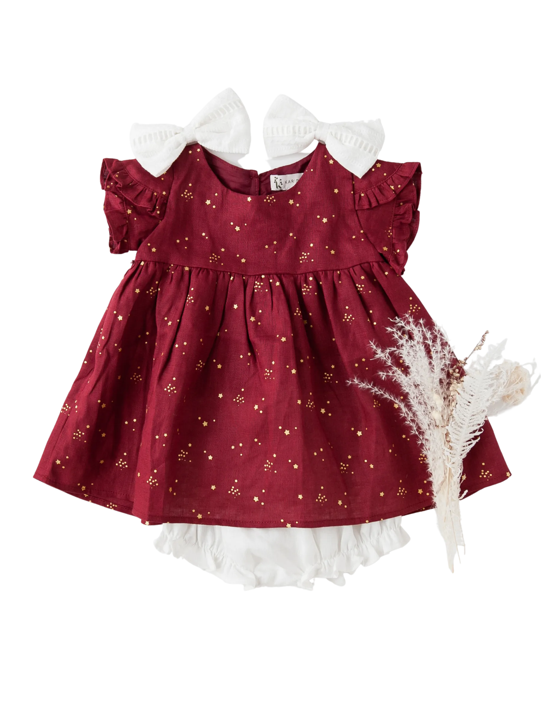 Ella Baby Girl Linen Dress - Golden Stars