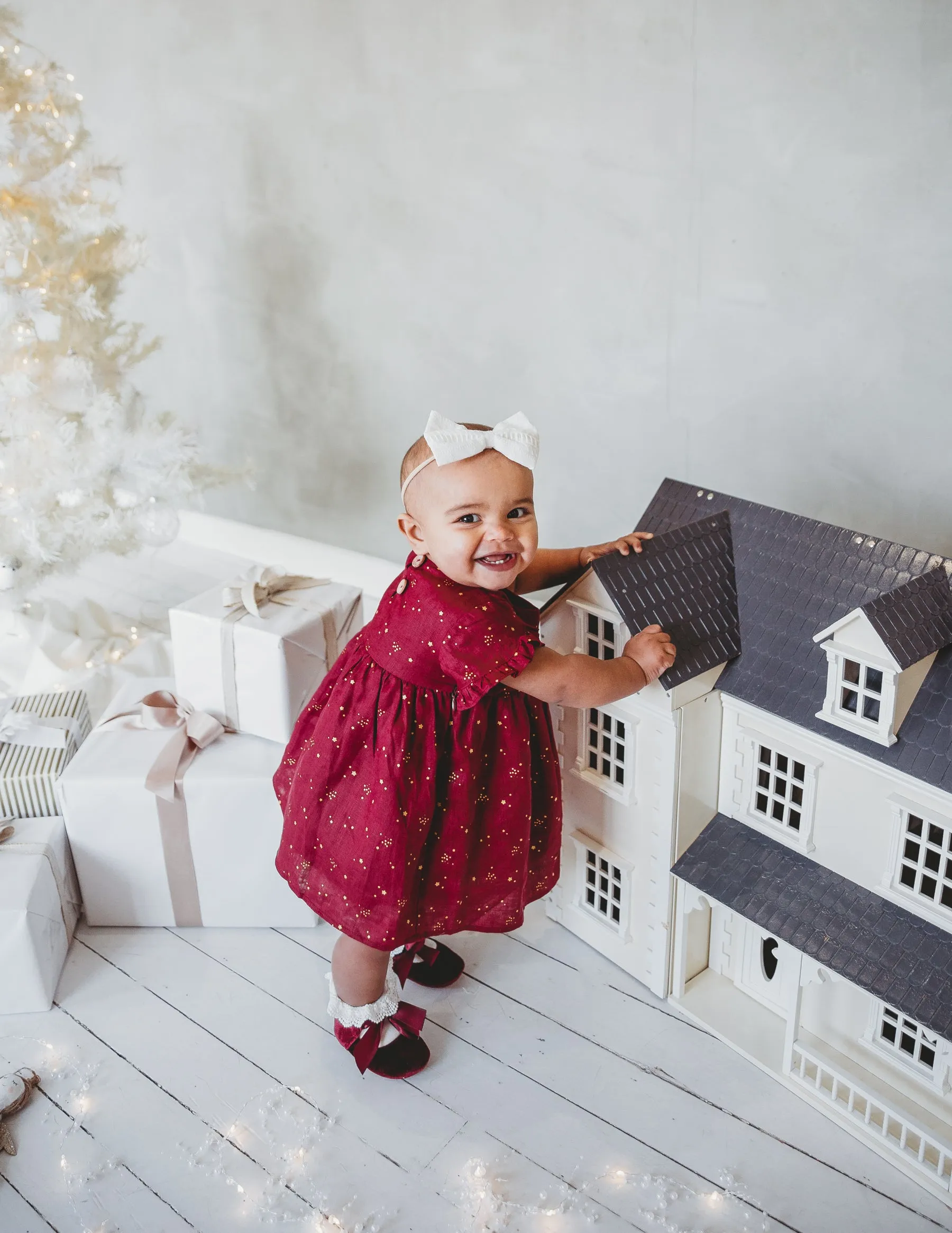 Ella Baby Girl Linen Dress - Golden Stars