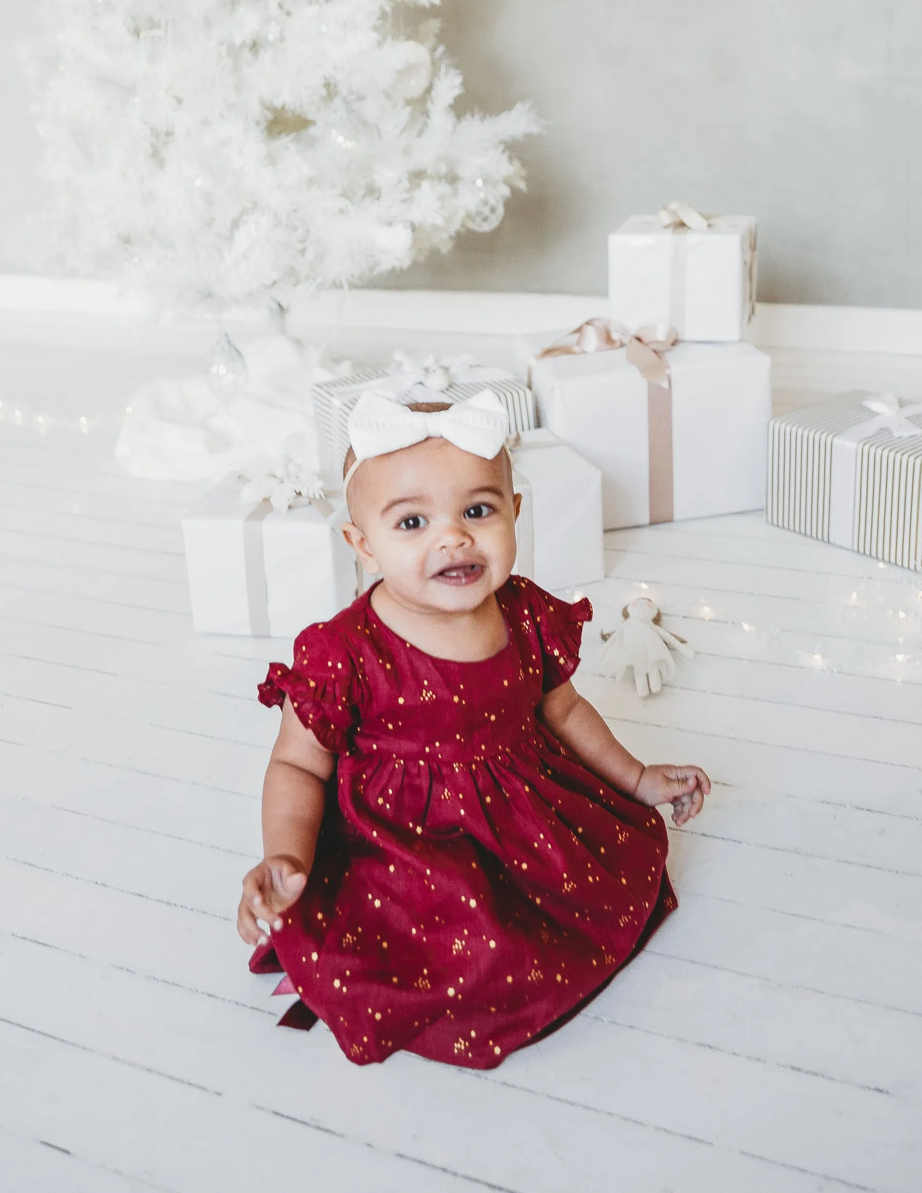 Ella Baby Girl Linen Dress - Golden Stars