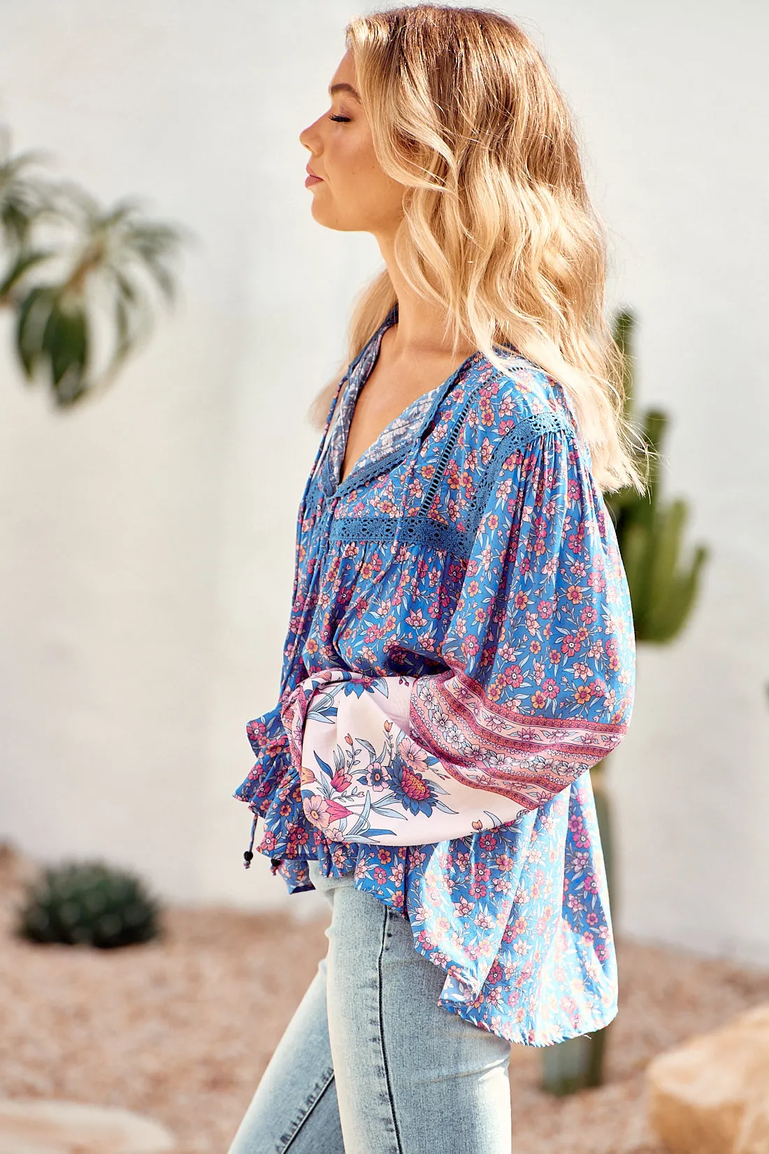 Elsa Top Blu Print