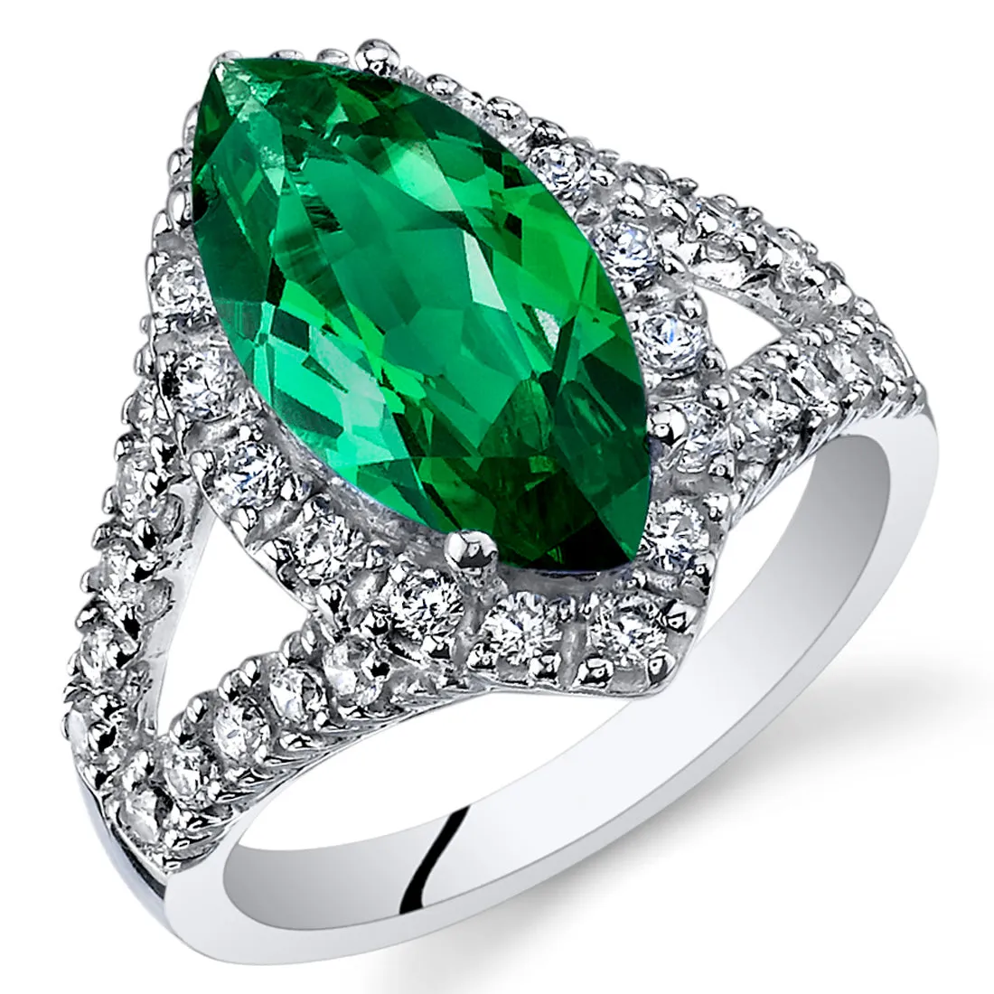 Emerald Marquise Cut Sterling Silver Ring Size 6