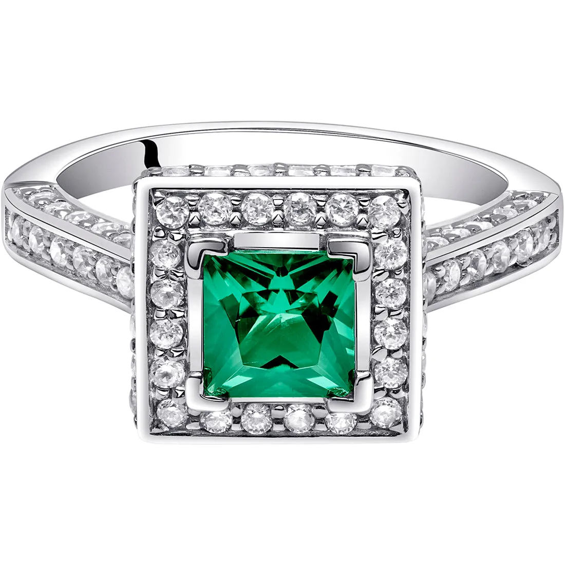 Emerald Princess Cut Sterling Silver Ring Size 6