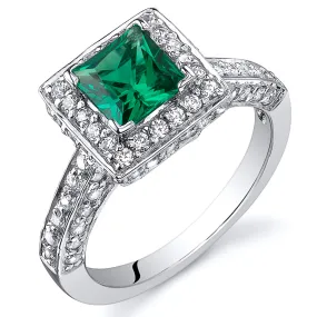 Emerald Princess Cut Sterling Silver Ring Size 6