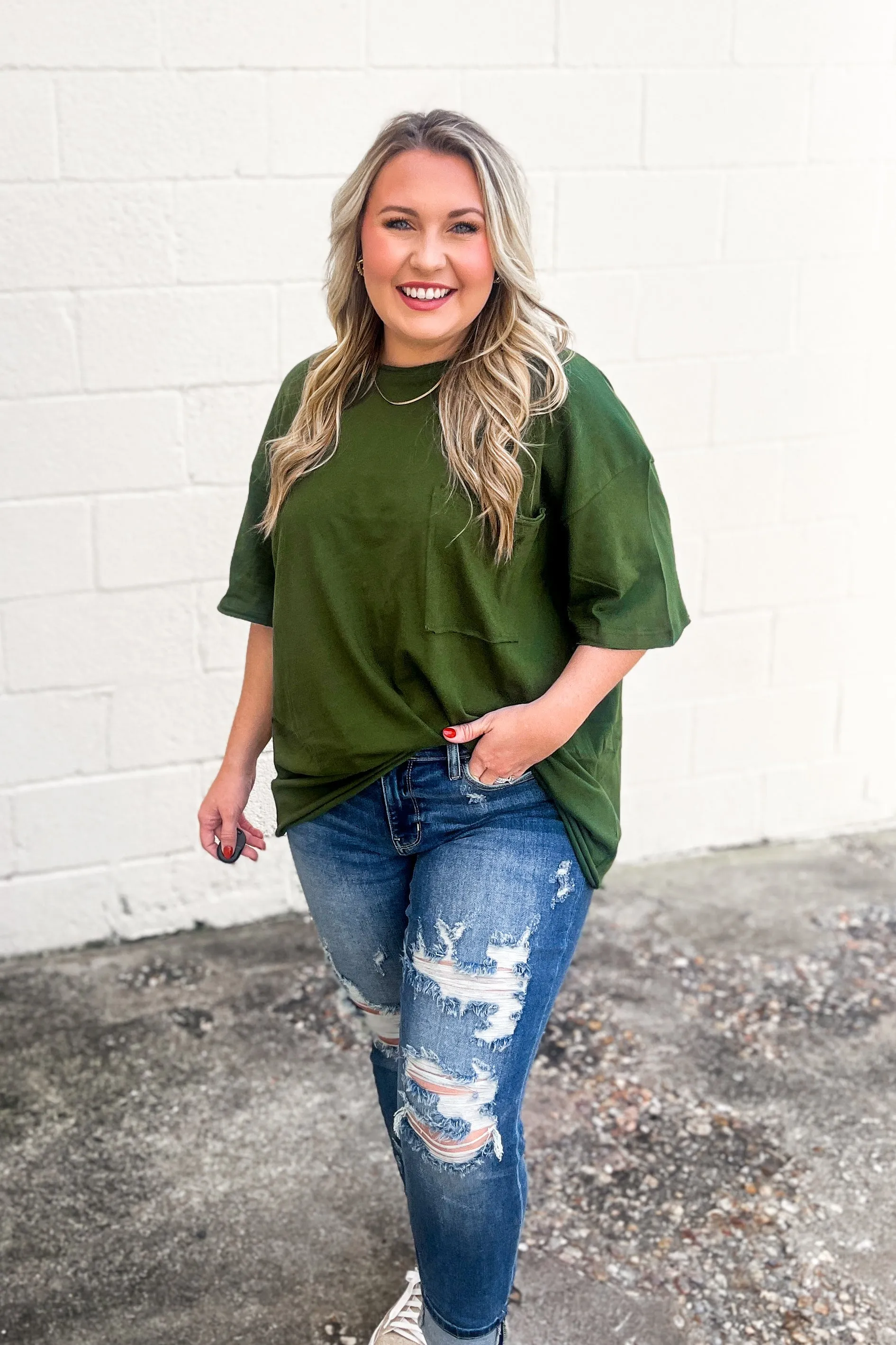 Emma Oversized Boyfriend Top, Army Green