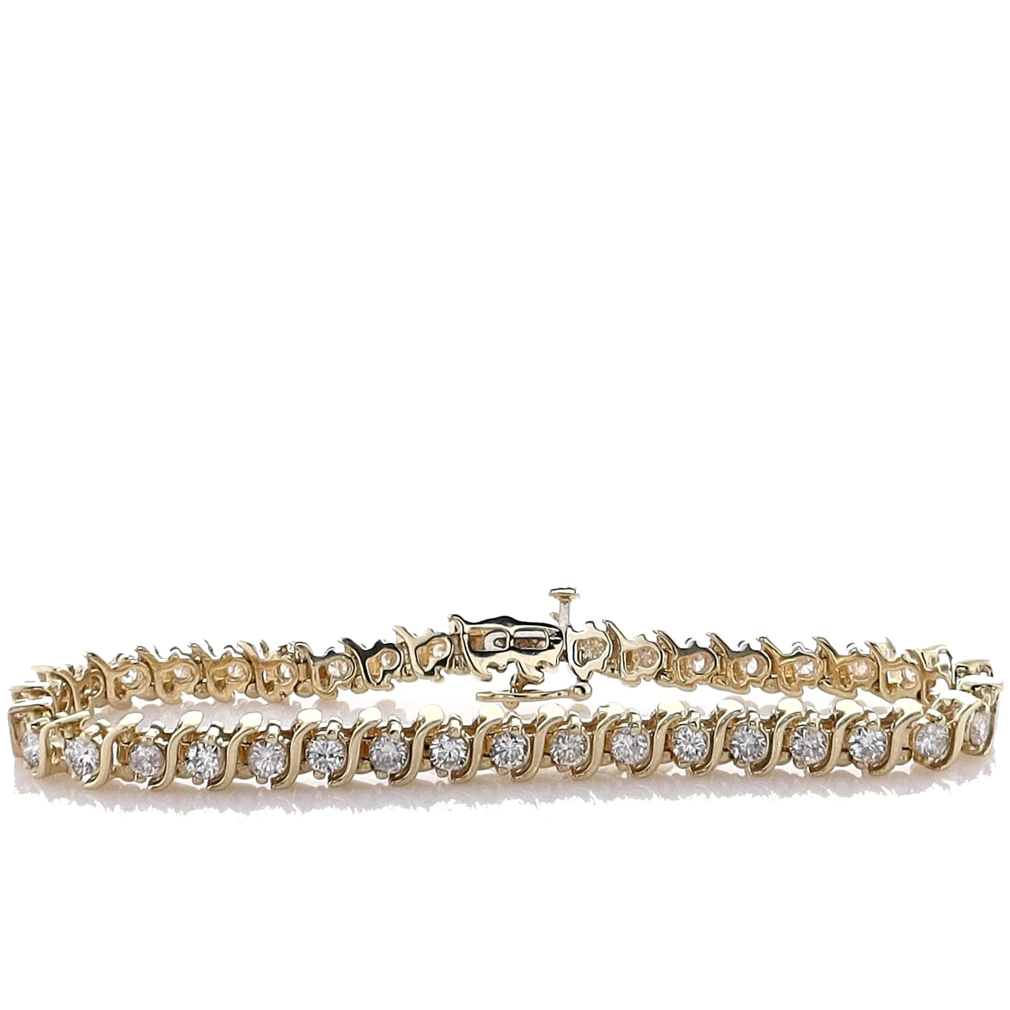 Estate 14k Yellow Gold S Link 7 Diamond Tennis Bracelet