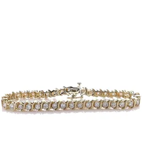 Estate 14k Yellow Gold S Link 7 Diamond Tennis Bracelet