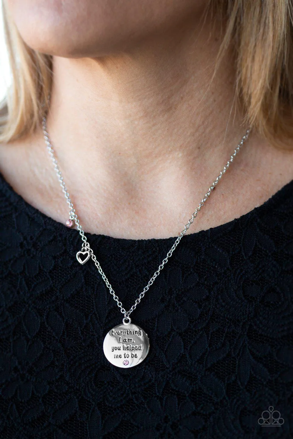 Everything I Am - Pink and Silver Inspirational Necklace - Paparazzi Accessories