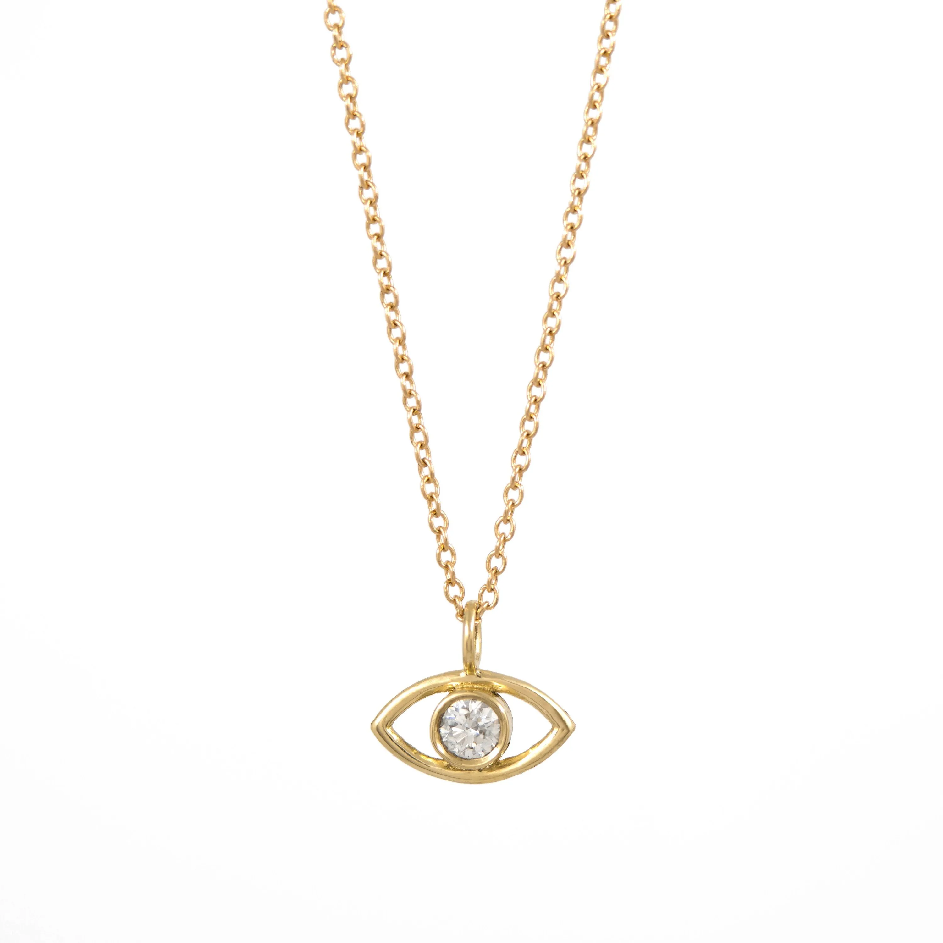 Evil Eye Diamond Necklace - 14K Yellow Gold