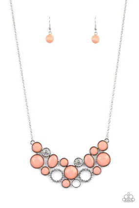 Extra Eloquent Coral and White Rhinestone Necklace - Paparazzi Accessories