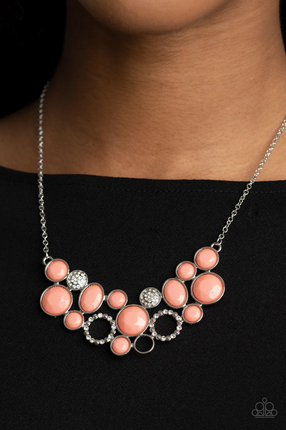 Extra Eloquent Coral and White Rhinestone Necklace - Paparazzi Accessories