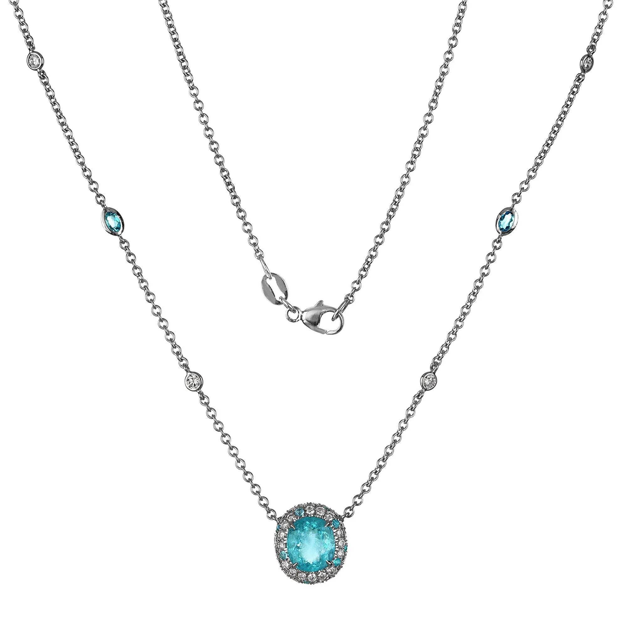 GIA 3.61ctw Natural Neon Blue PARAIBA Tourmaline & Diamond Platinum Necklace