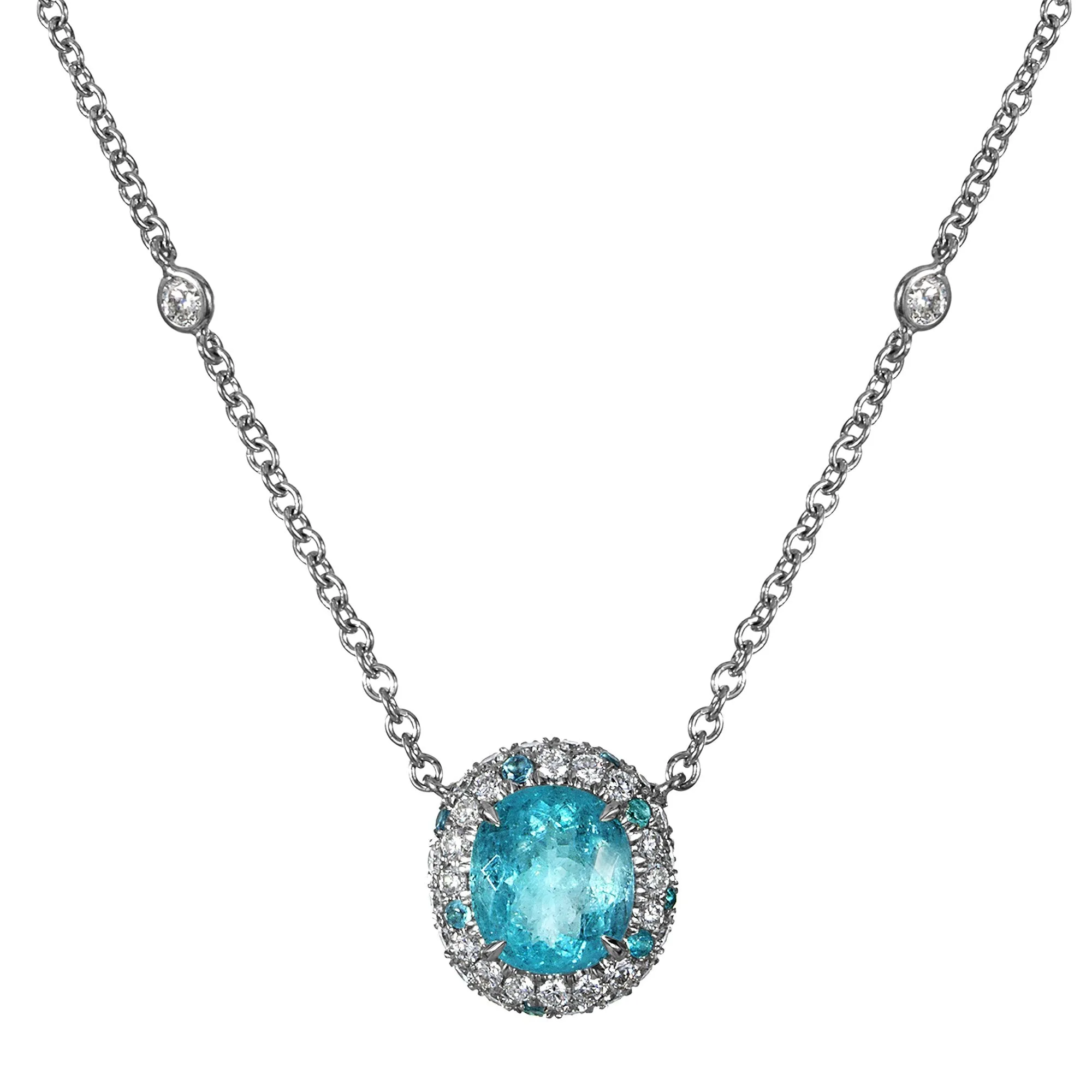 GIA 3.61ctw Natural Neon Blue PARAIBA Tourmaline & Diamond Platinum Necklace