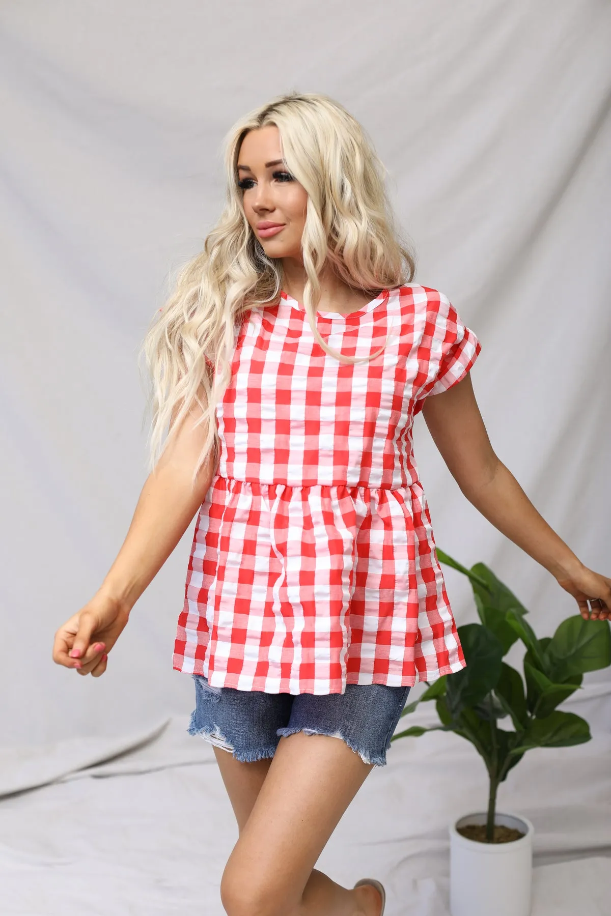 Gingham Seersucker Top