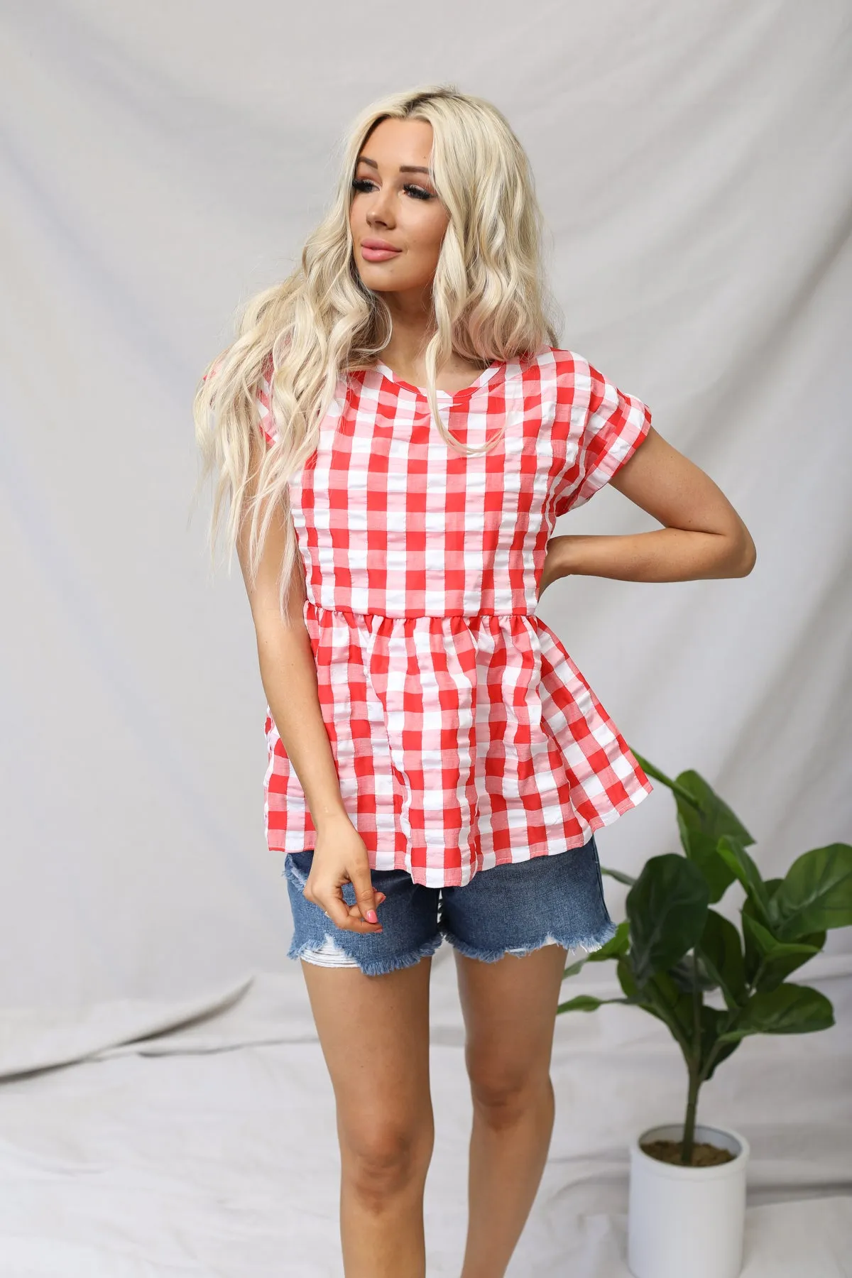 Gingham Seersucker Top