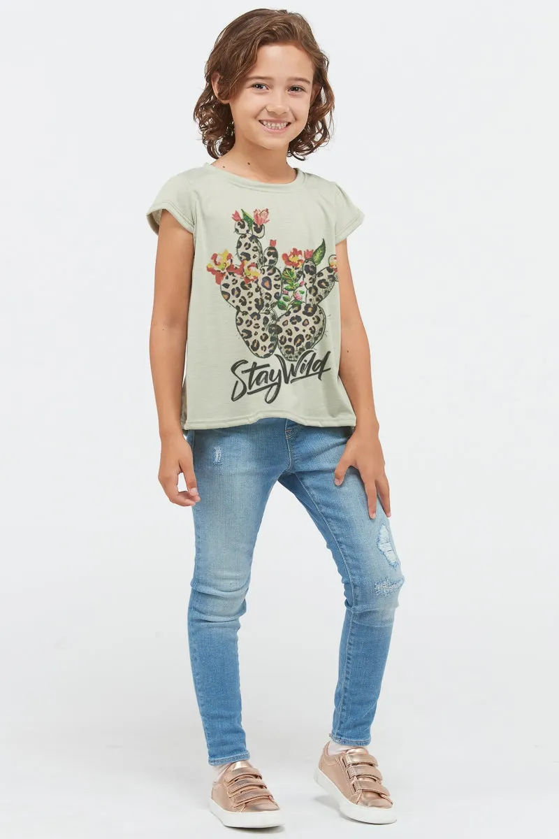 Girl's Leopard Cactus Stay Wild Tee