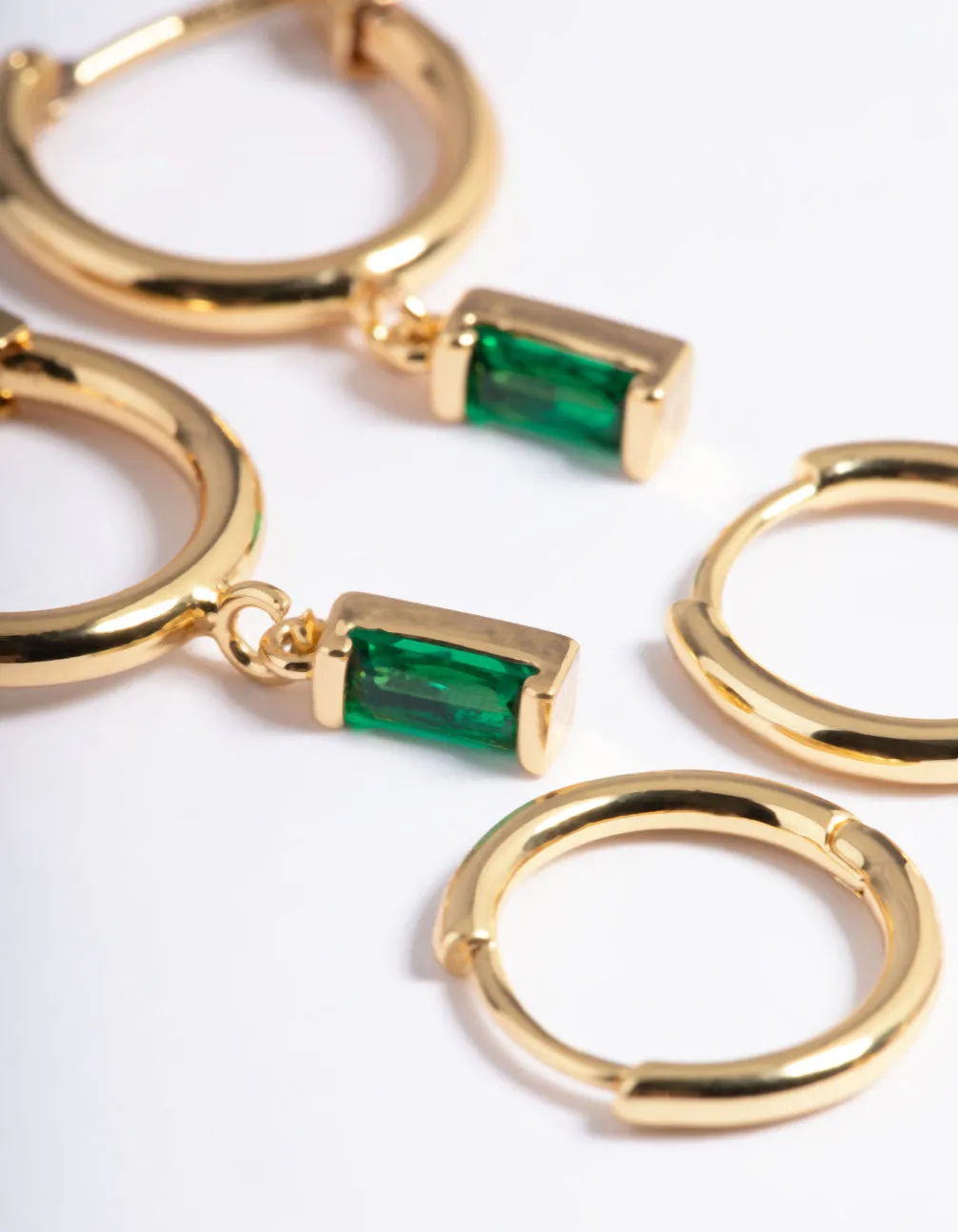 Gold Plated Emerald Huggie Earrings 6-Pack