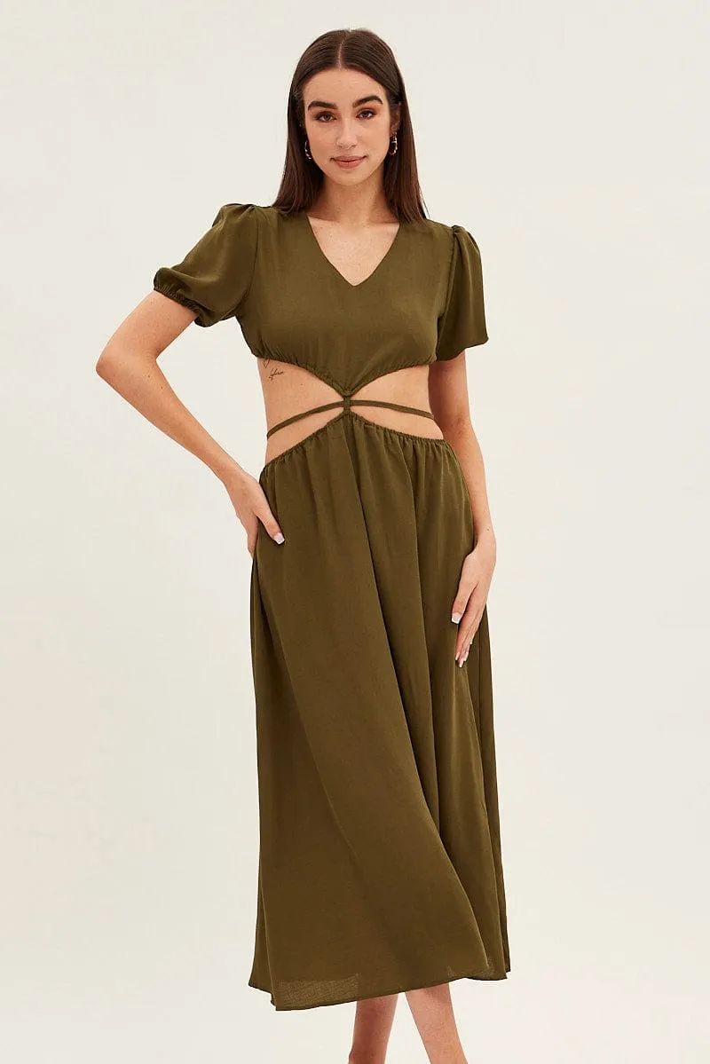 Green Cutout Midi Dress