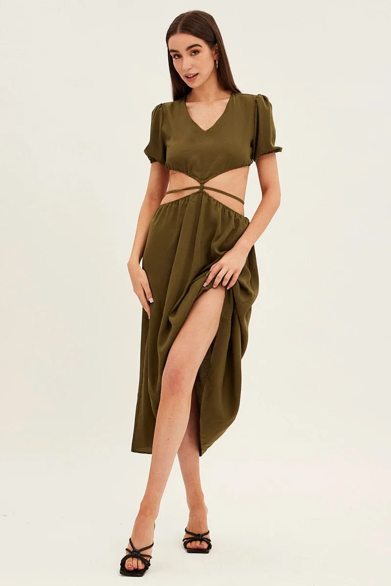 Green Cutout Midi Dress