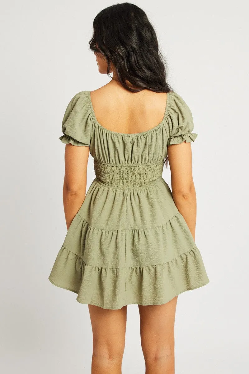 Green Fit And Flare Dress Mini