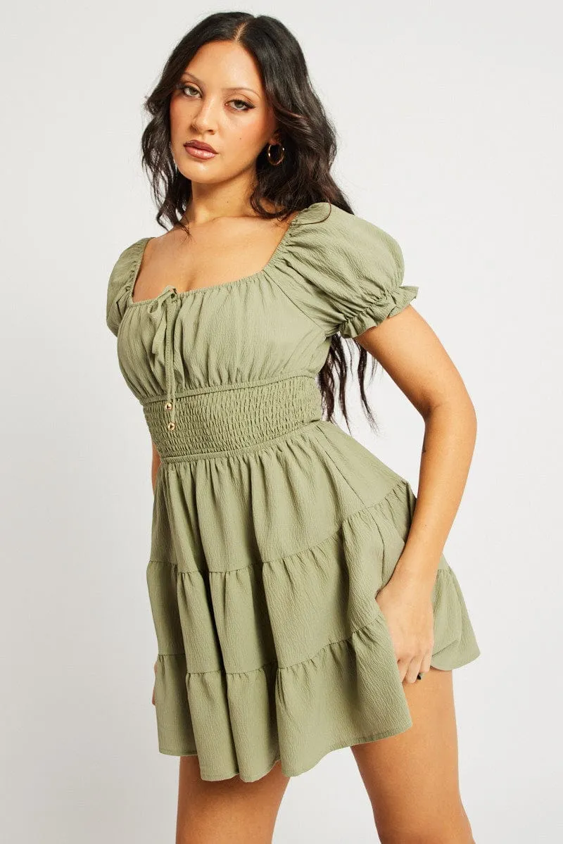 Green Fit And Flare Dress Mini