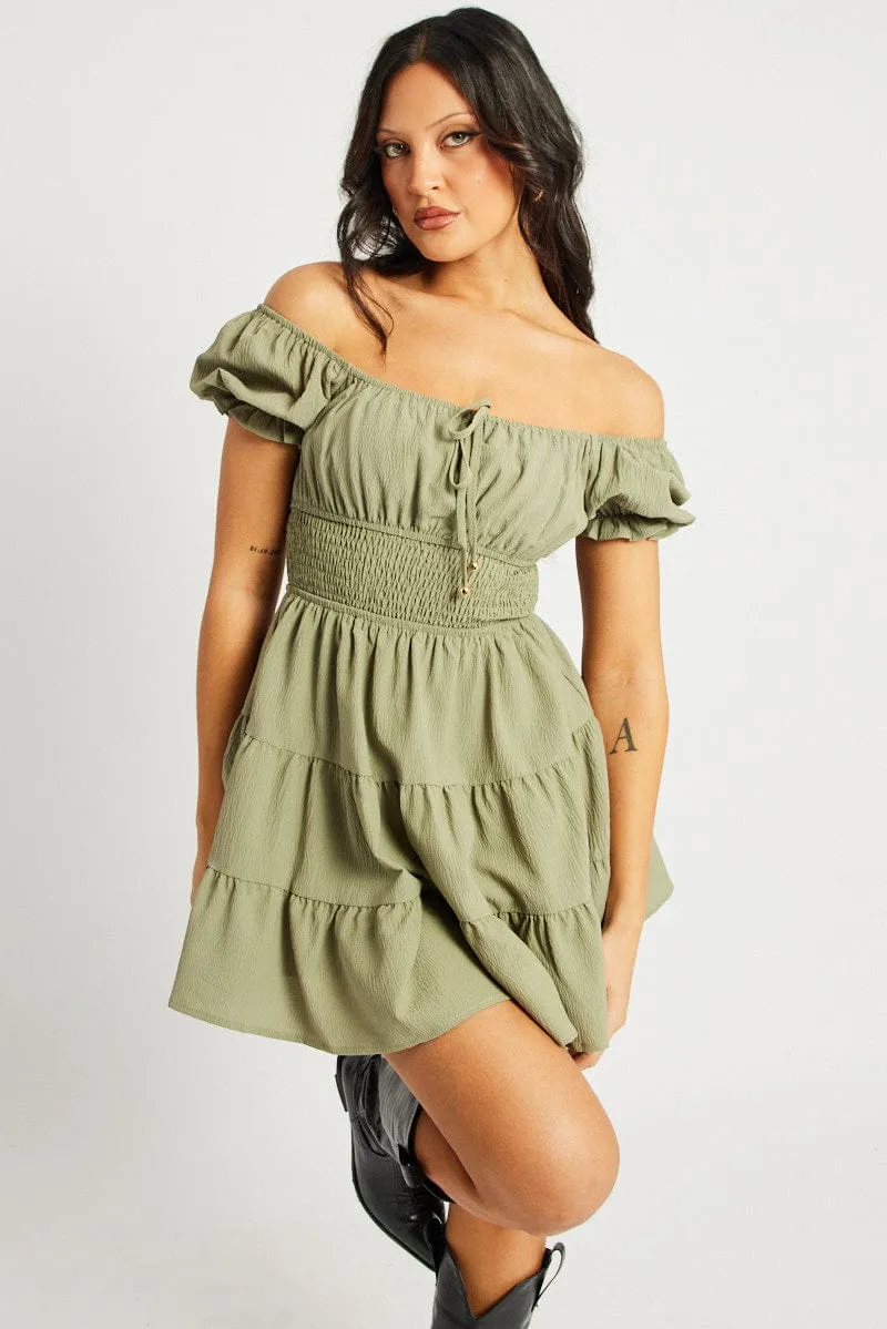 Green Fit And Flare Dress Mini