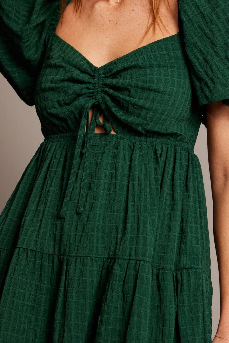 Green Fit And Flare Dress Short Sleeve Mini