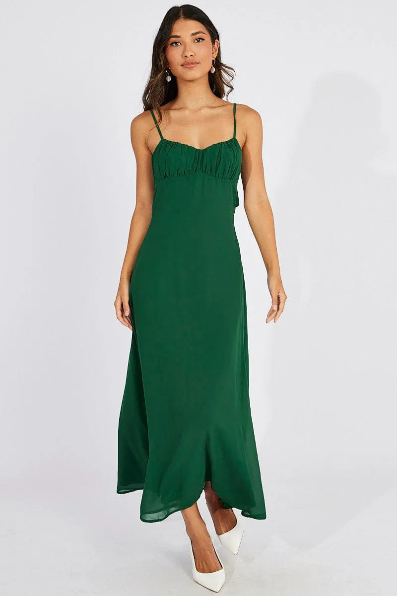 Green Maxi Dress Gathered Bust Strappy