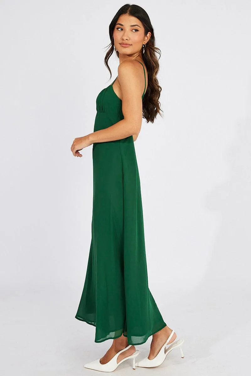 Green Maxi Dress Gathered Bust Strappy