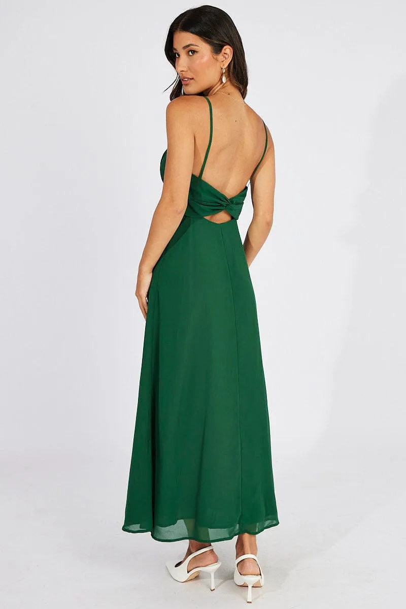 Green Maxi Dress Gathered Bust Strappy