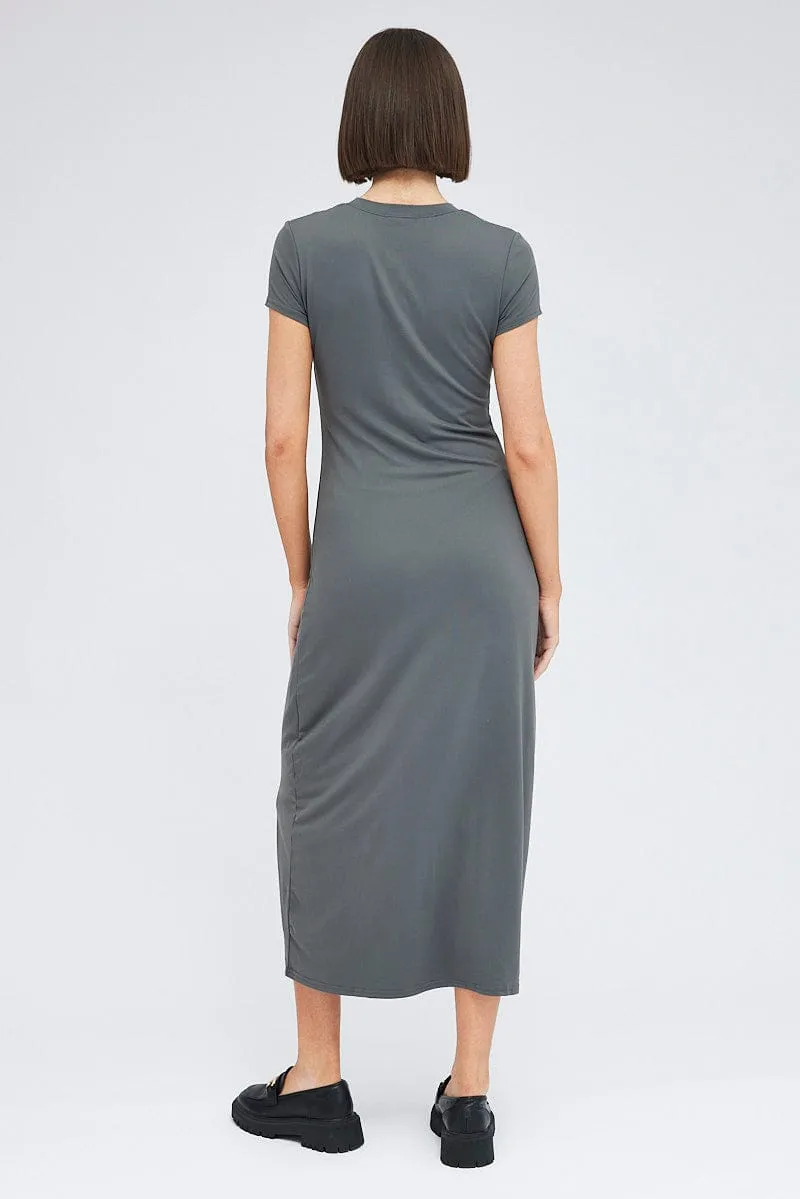 Grey Maxi Dress Short Sleeve Bodycon SuperSoft