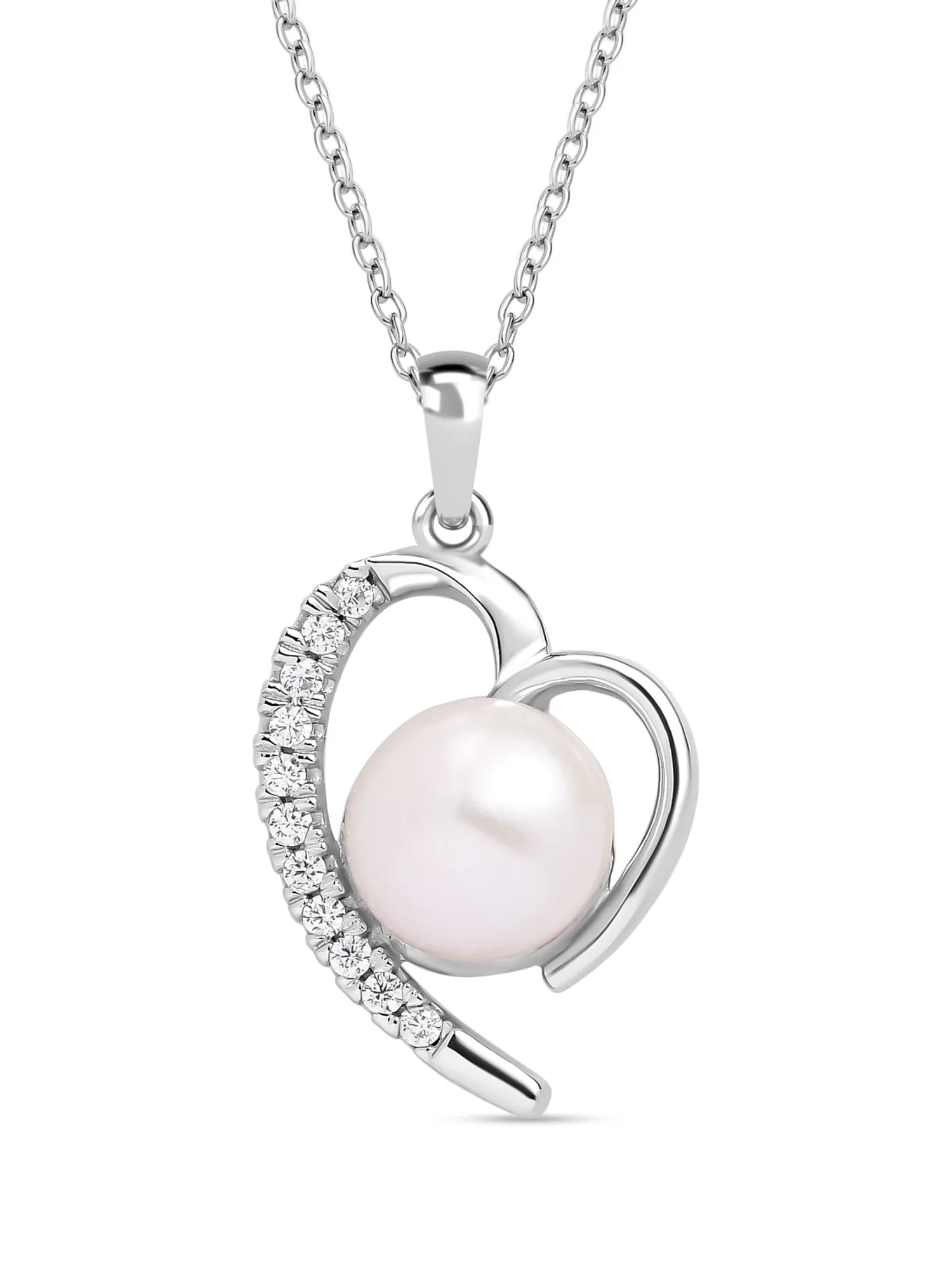 Heart Shape Real Pearl Pendant With Chain In Pure Silver