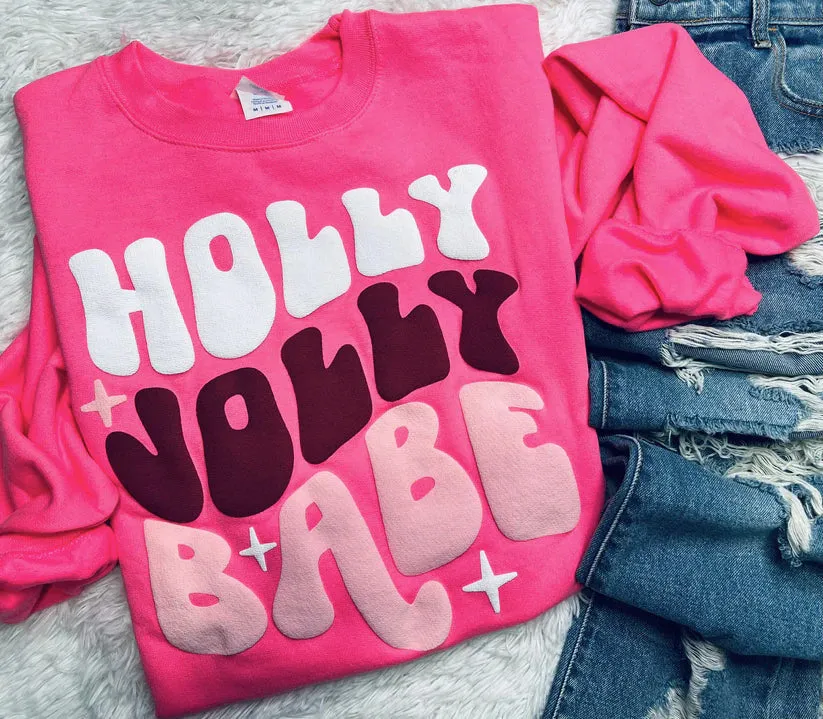 Hot Pink Puff Ink {HOLLY JOLLY BABE} Crew Neck Sweatshirt