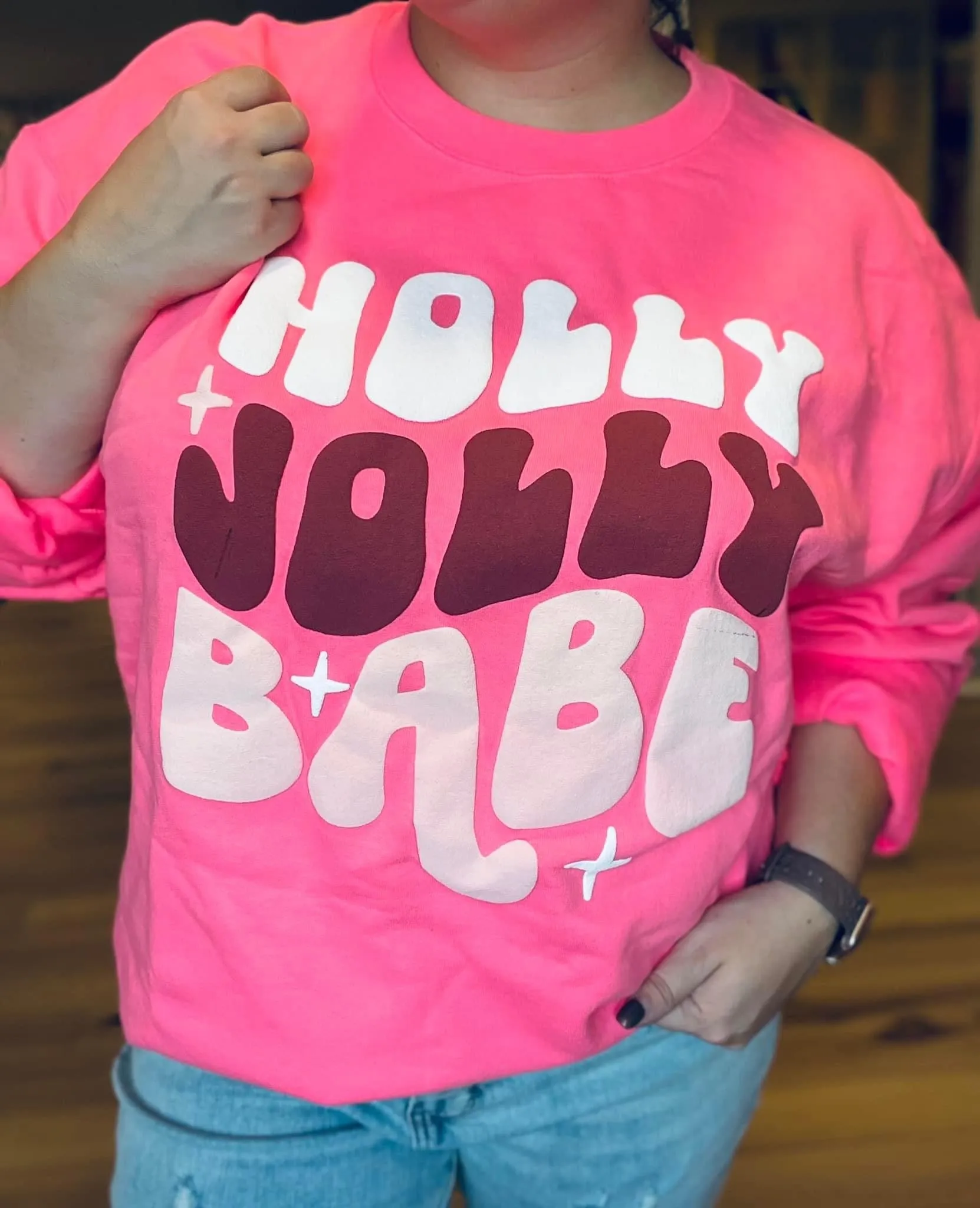 Hot Pink Puff Ink {HOLLY JOLLY BABE} Crew Neck Sweatshirt