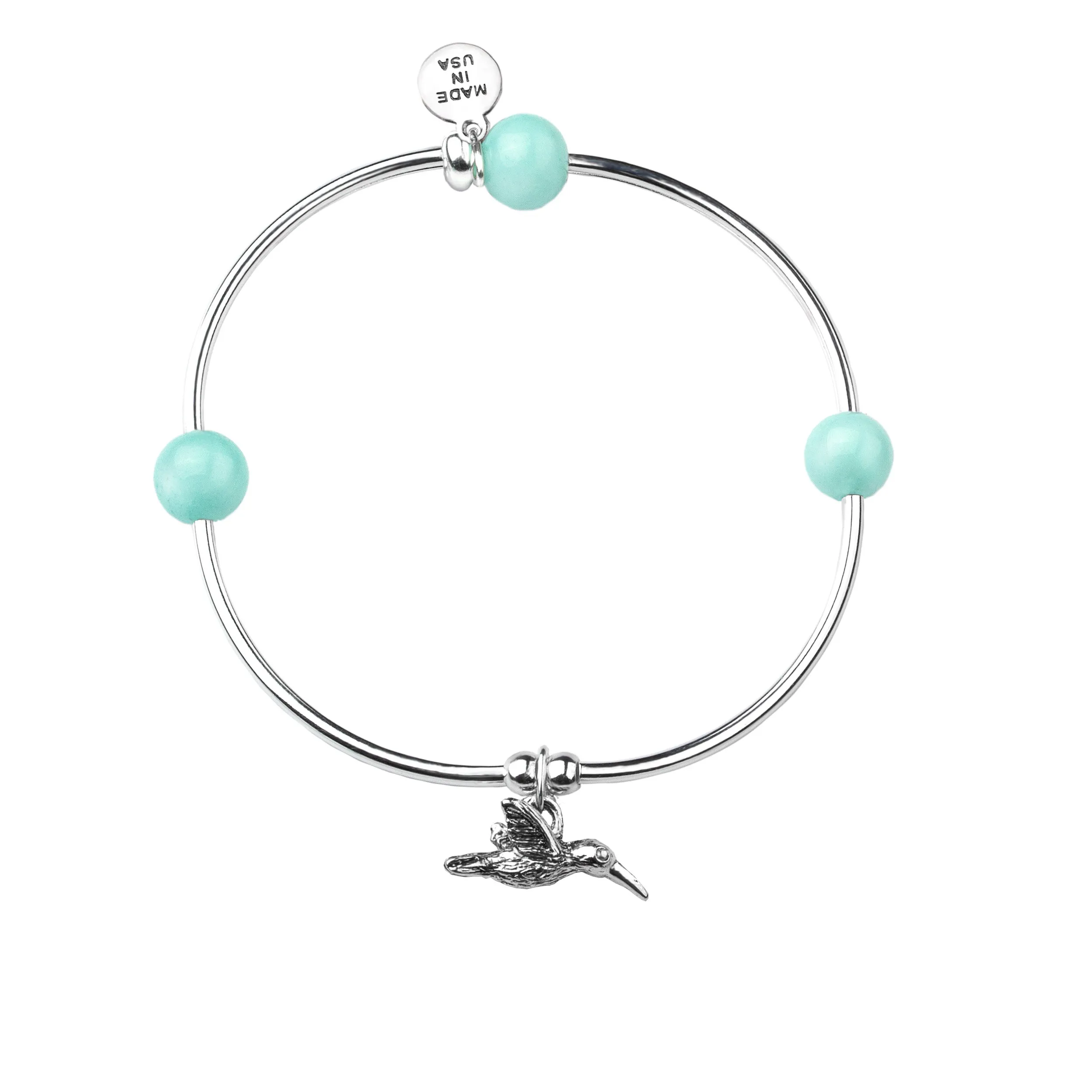 Hummingbird | Soft Bangle Charm Bracelet |  Tiffany Blue Agate