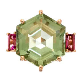 Iris Ring Rose Gold Green Amethyst Pink Tourmaline