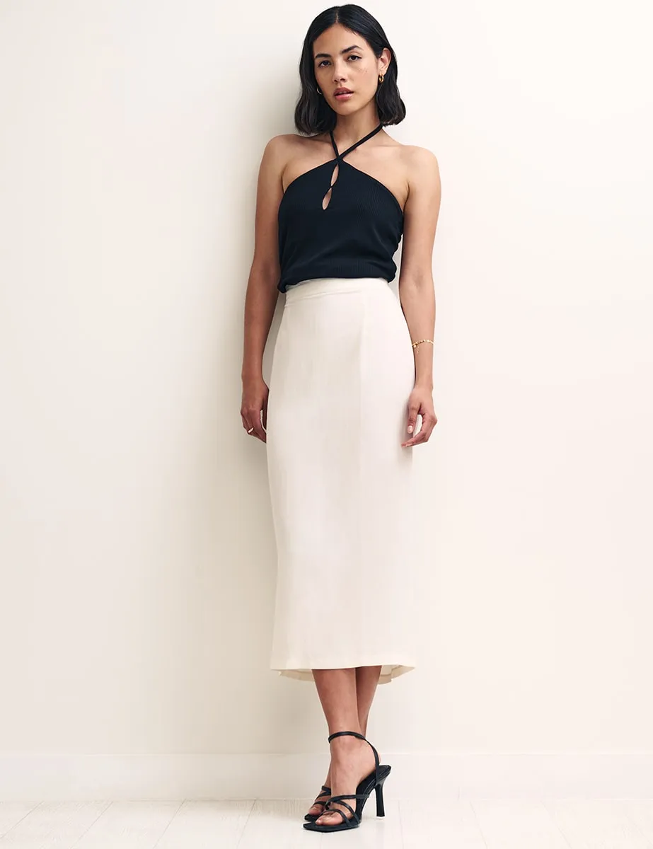 Ivory Linen-blend Column Midaxi Skirt