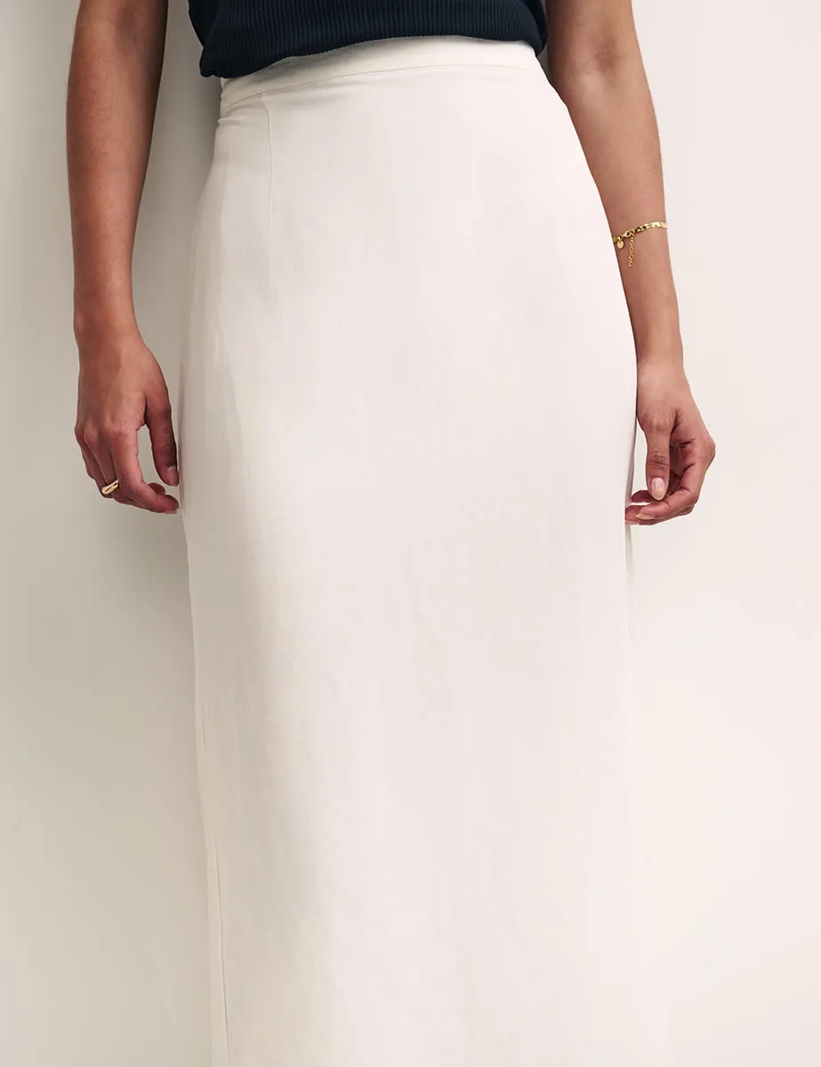 Ivory Linen-blend Column Midaxi Skirt