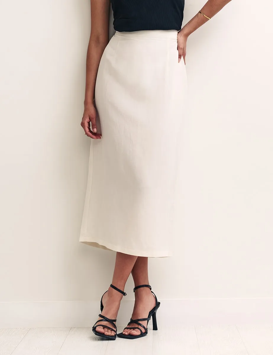 Ivory Linen-blend Column Midaxi Skirt