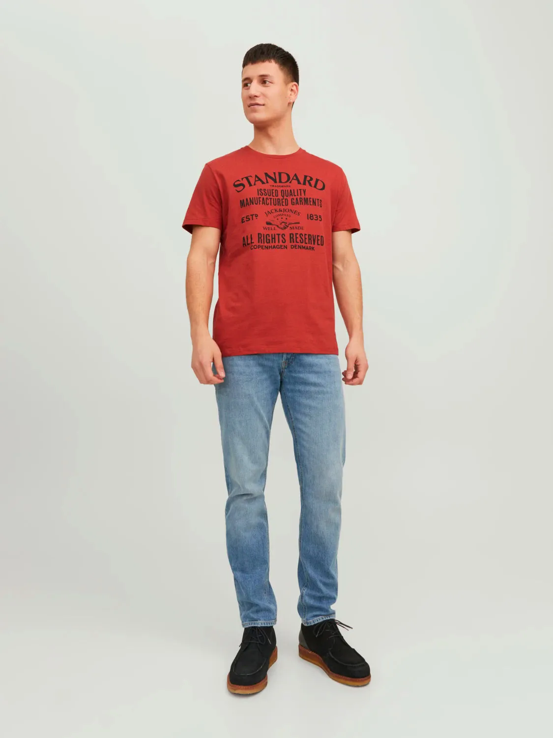 Jack & Jones Mens T-Shirt 'JJEJEANS TEE' Print Crew Neck