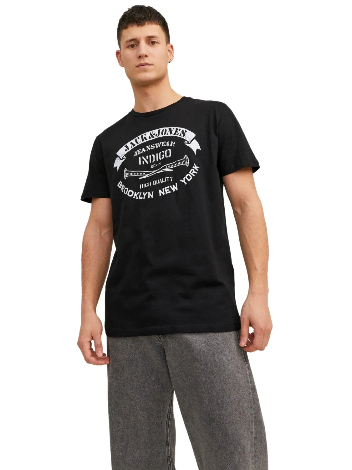 Jack & Jones Mens T-Shirt 'JJEJEANS TEE' Print Crew Neck