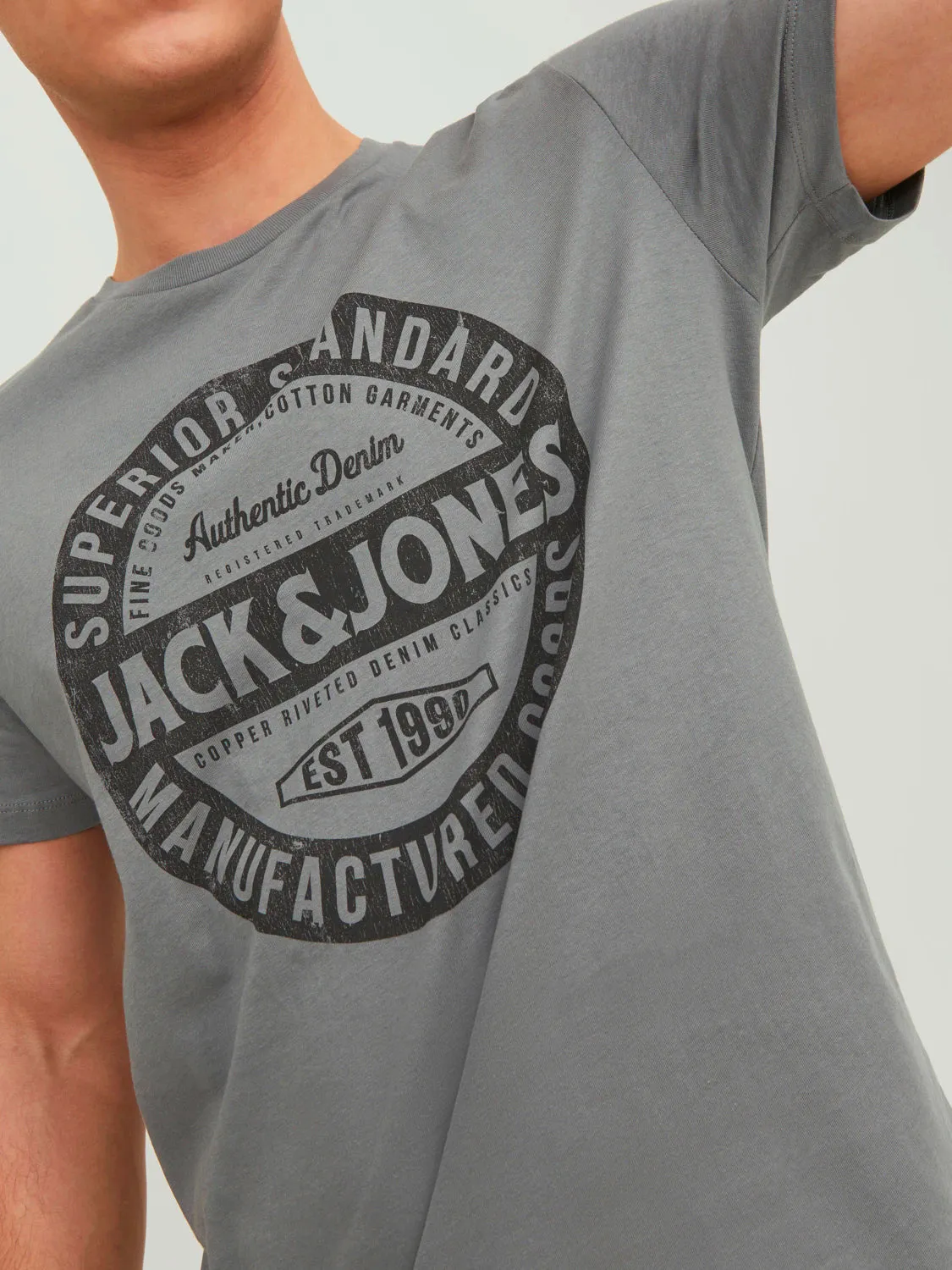 Jack & Jones Mens T-Shirt 'JJEJEANS TEE' Print Crew Neck