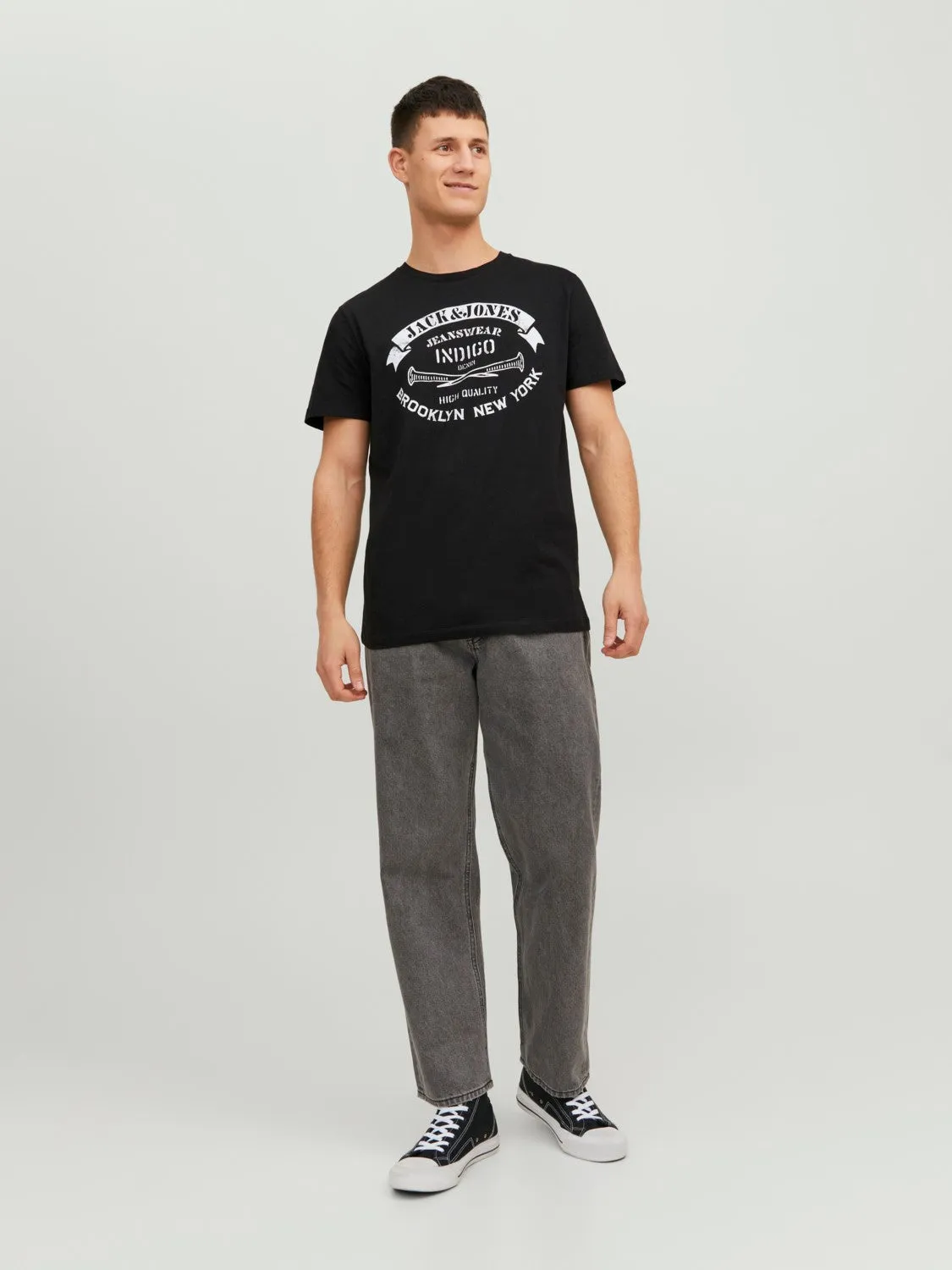 Jack & Jones Mens T-Shirt 'JJEJEANS TEE' Print Crew Neck