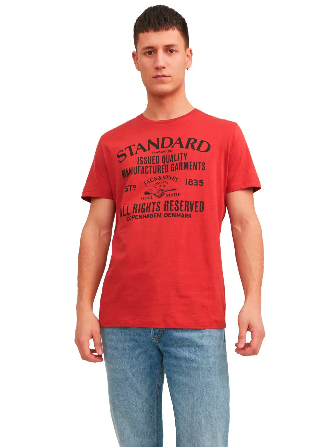 Jack & Jones Mens T-Shirt 'JJEJEANS TEE' Print Crew Neck