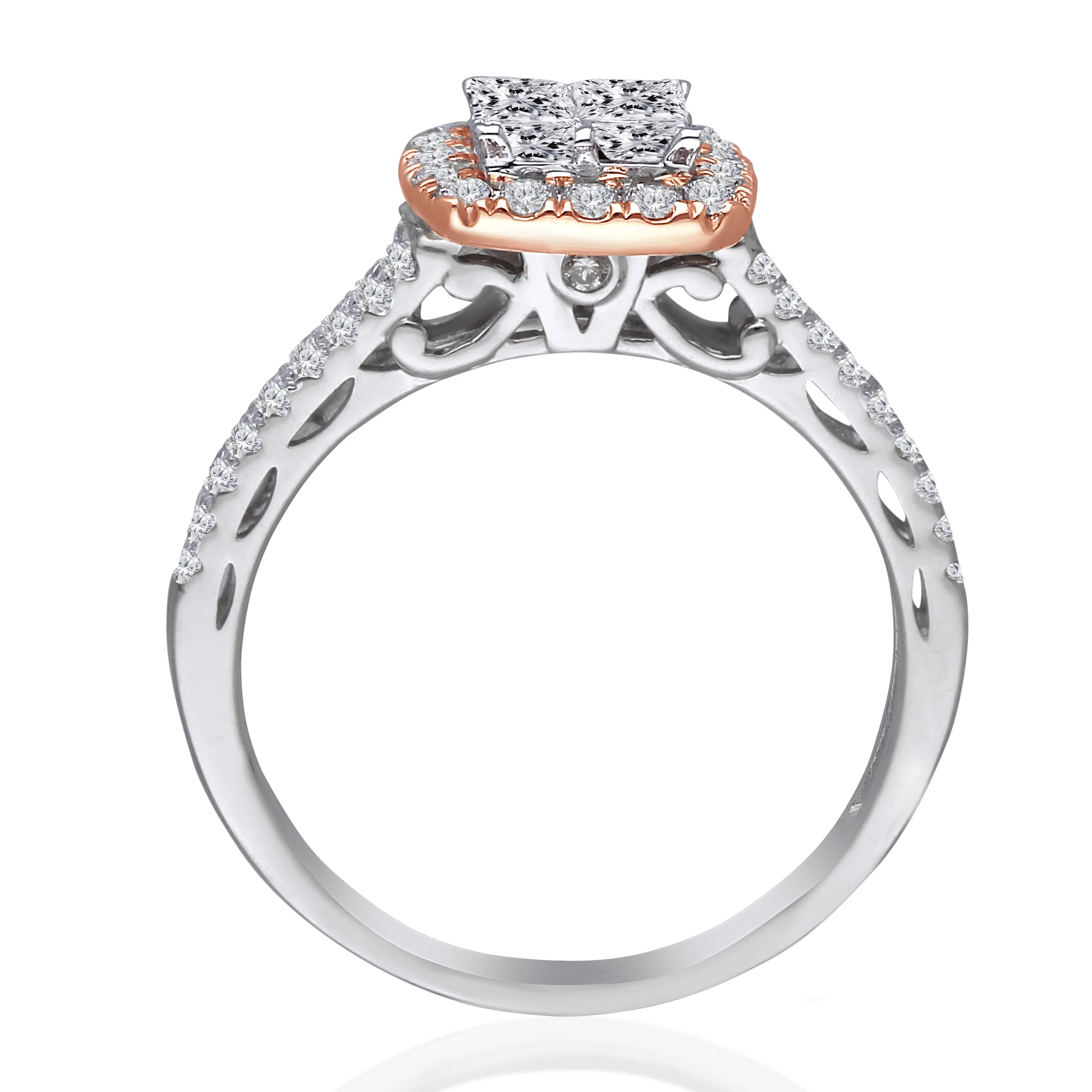 Kallati Eternal Cluster Diamond Engagement Ring in 14K White and Rose Gold